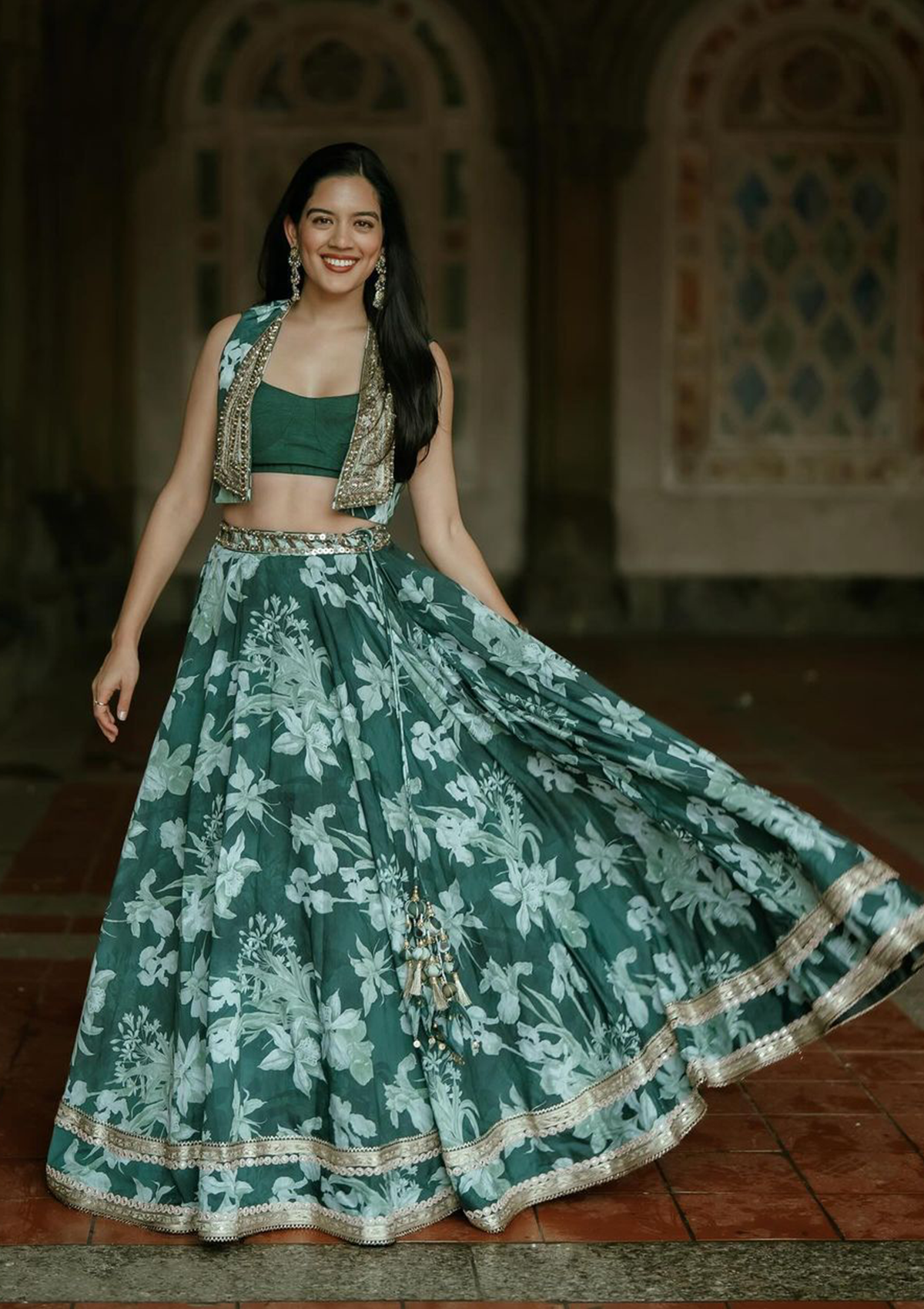 Shivani Bafna in Nur Emerald Gilet Lehenga Set
