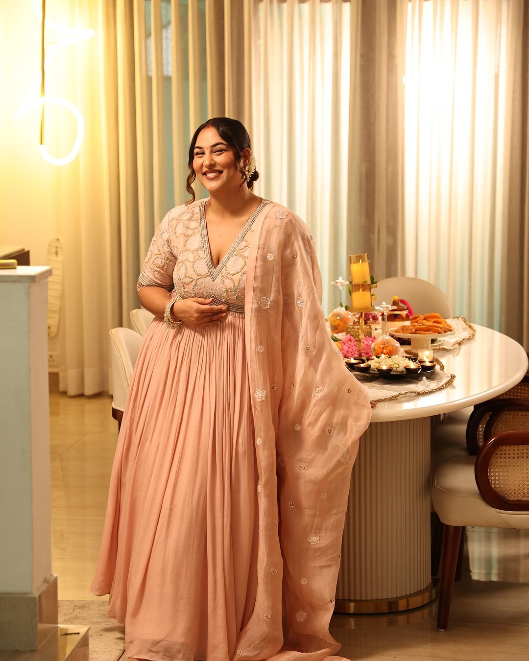 Sakshi Sindhwani in Blush Embellished Anarkali Set