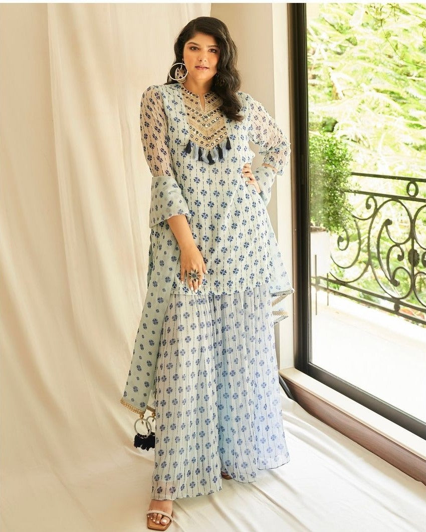 Anshula Kapoor in Nazreen Sky Sharara Set - Seeaash