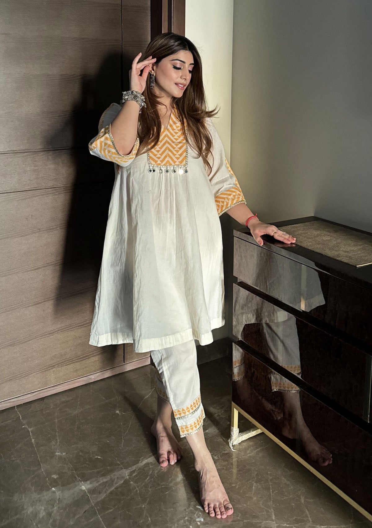 Honey Aztec Kurta Set