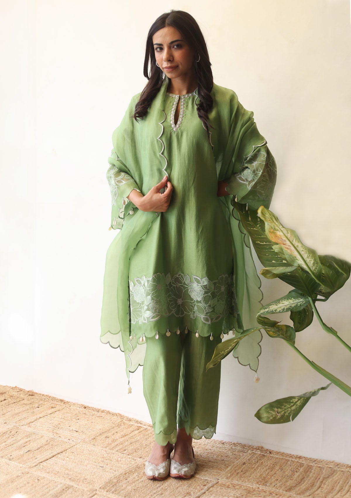 Sage Applique Kurta Set