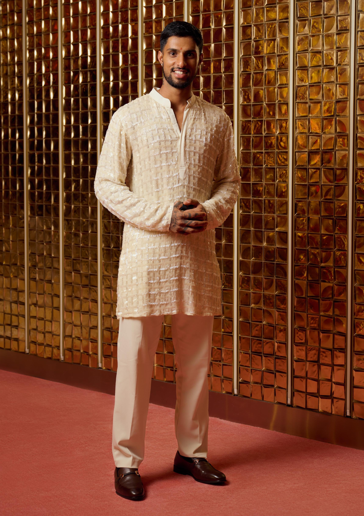 Rajkumar Rao in Ivory Checkered Kurta Set