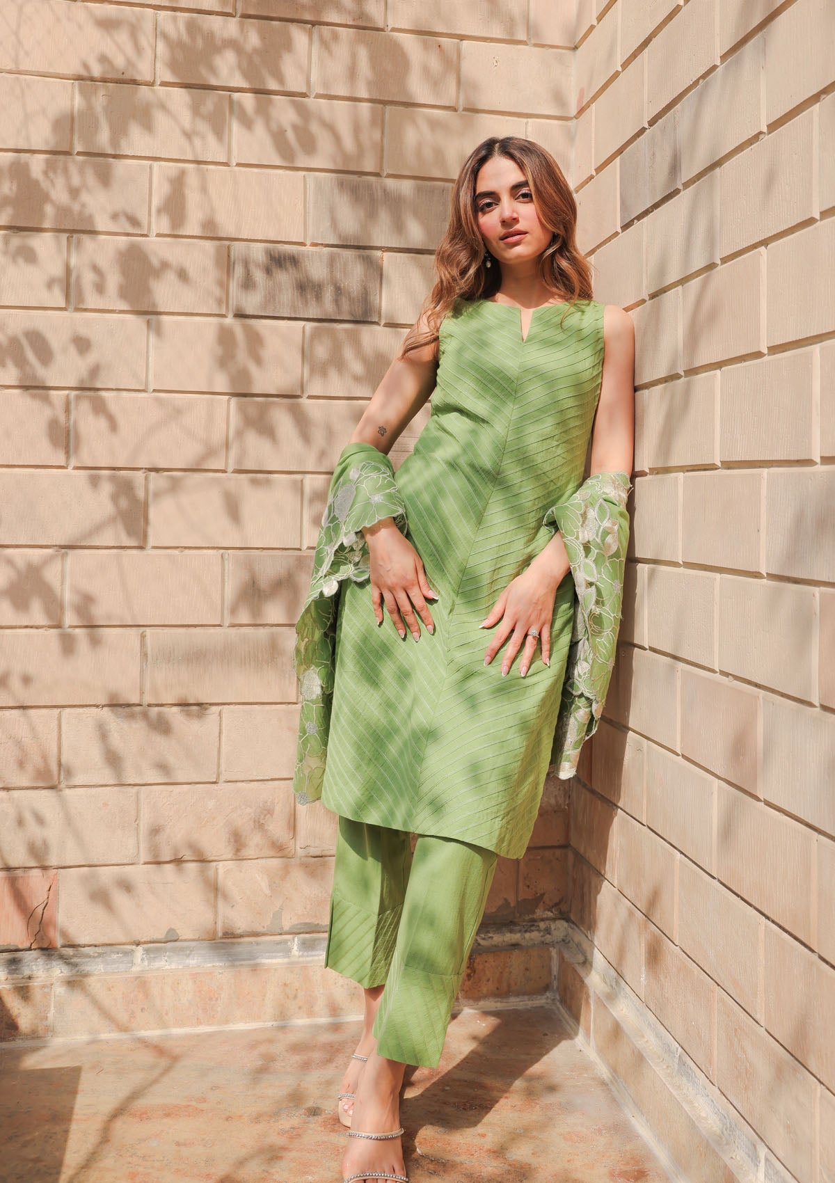 Sage Pintuck Embellished Kurta Set