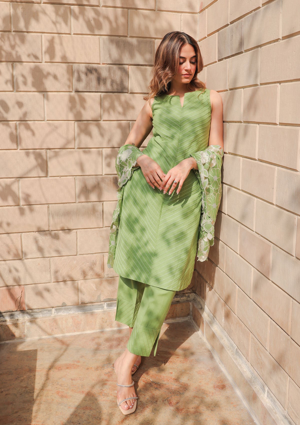 Sage Pintuck Embellished Kurta Set