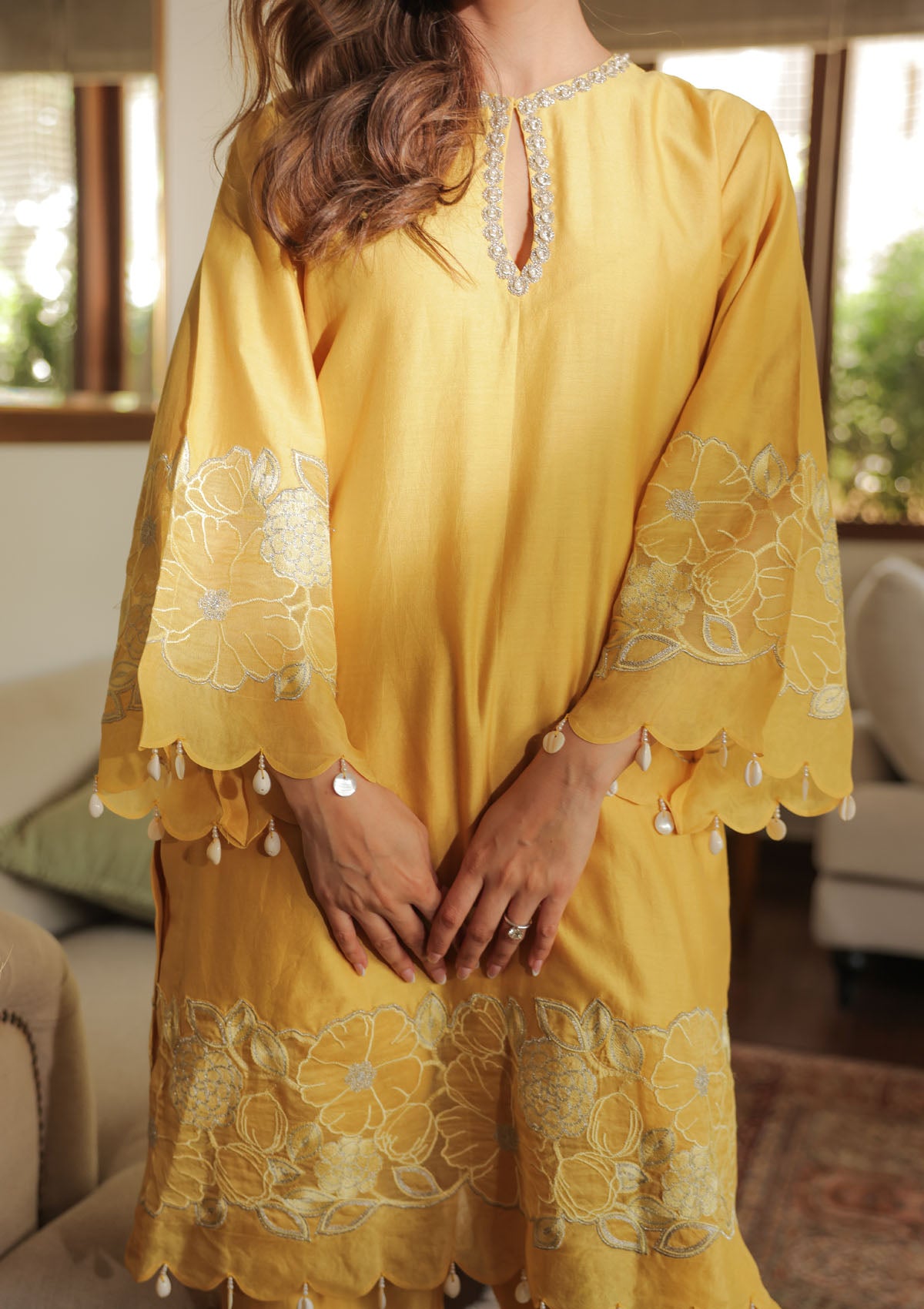 Shehnaaz Gill in Honey Applique Kurta Set
