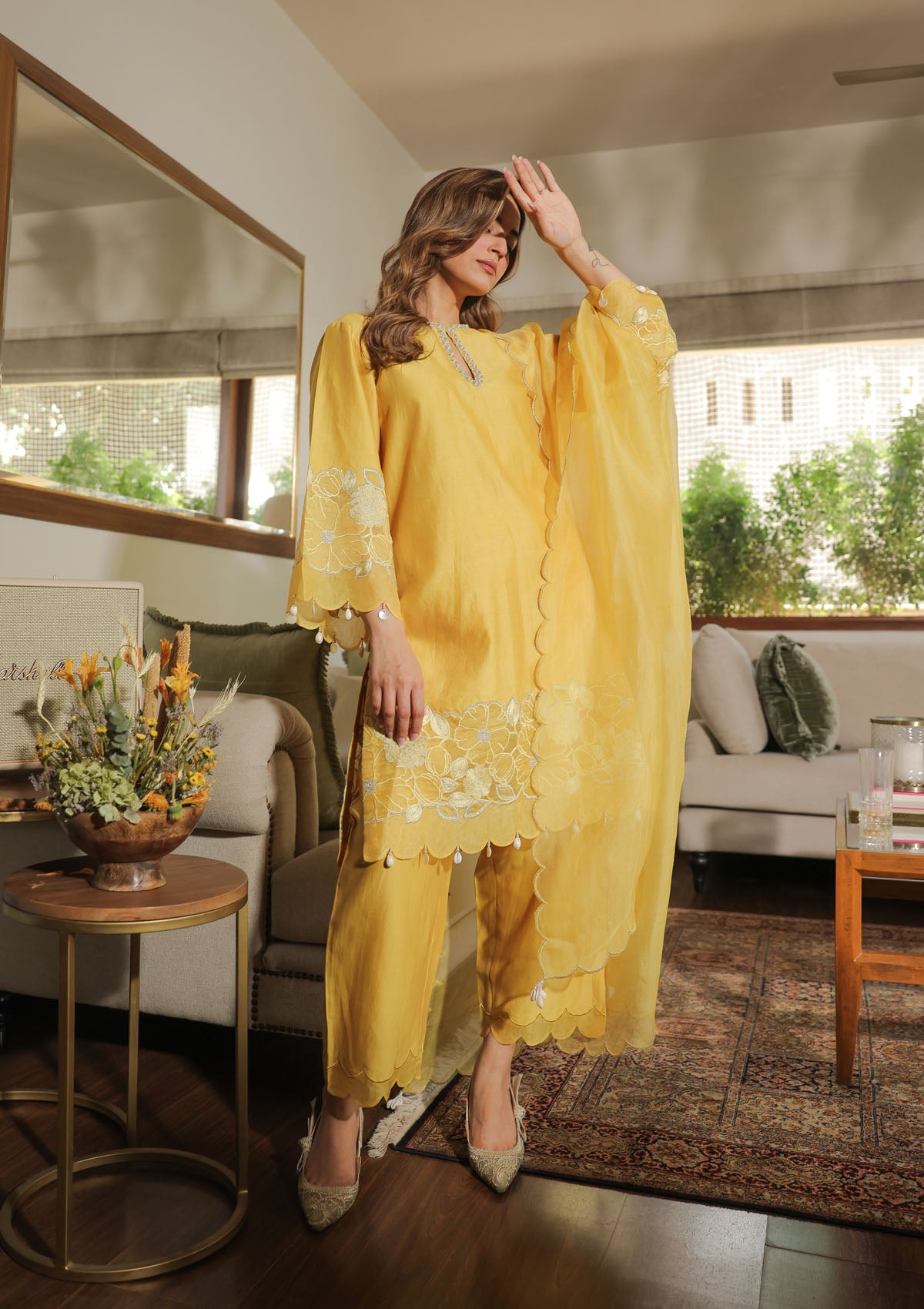 Shehnaaz Gill in Honey Applique Kurta Set