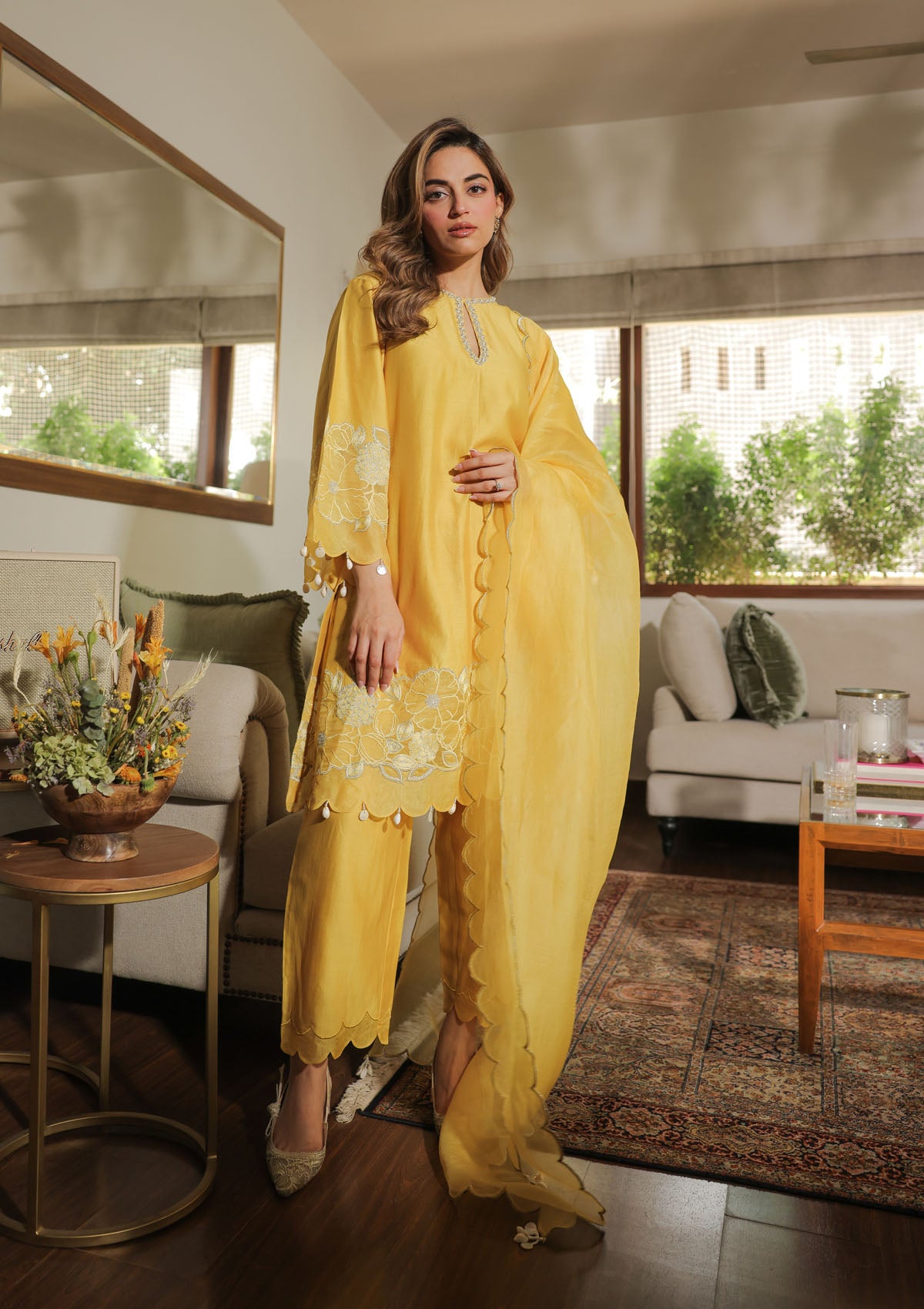 Shehnaaz Gill in Honey Applique Kurta Set
