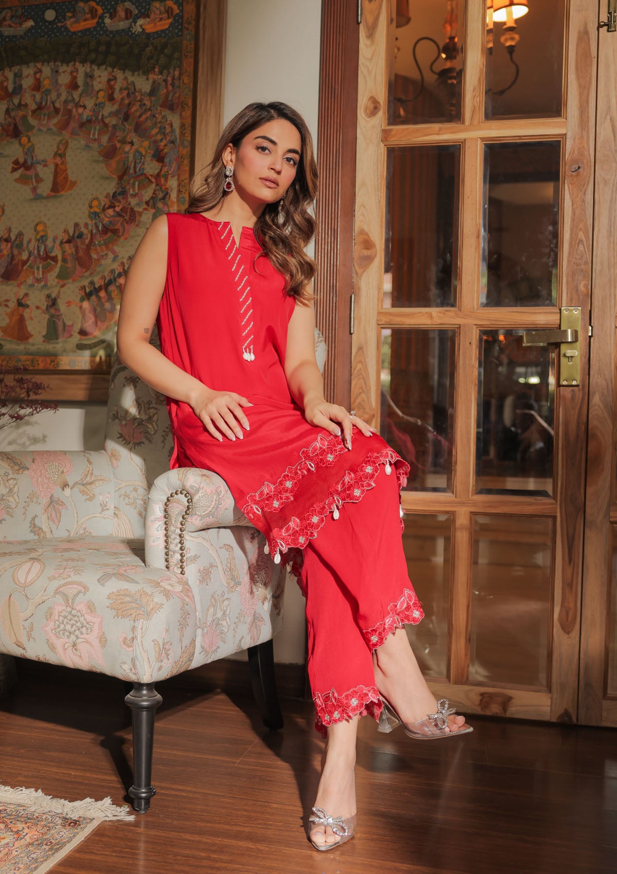 Crimson Applique Tunic Set