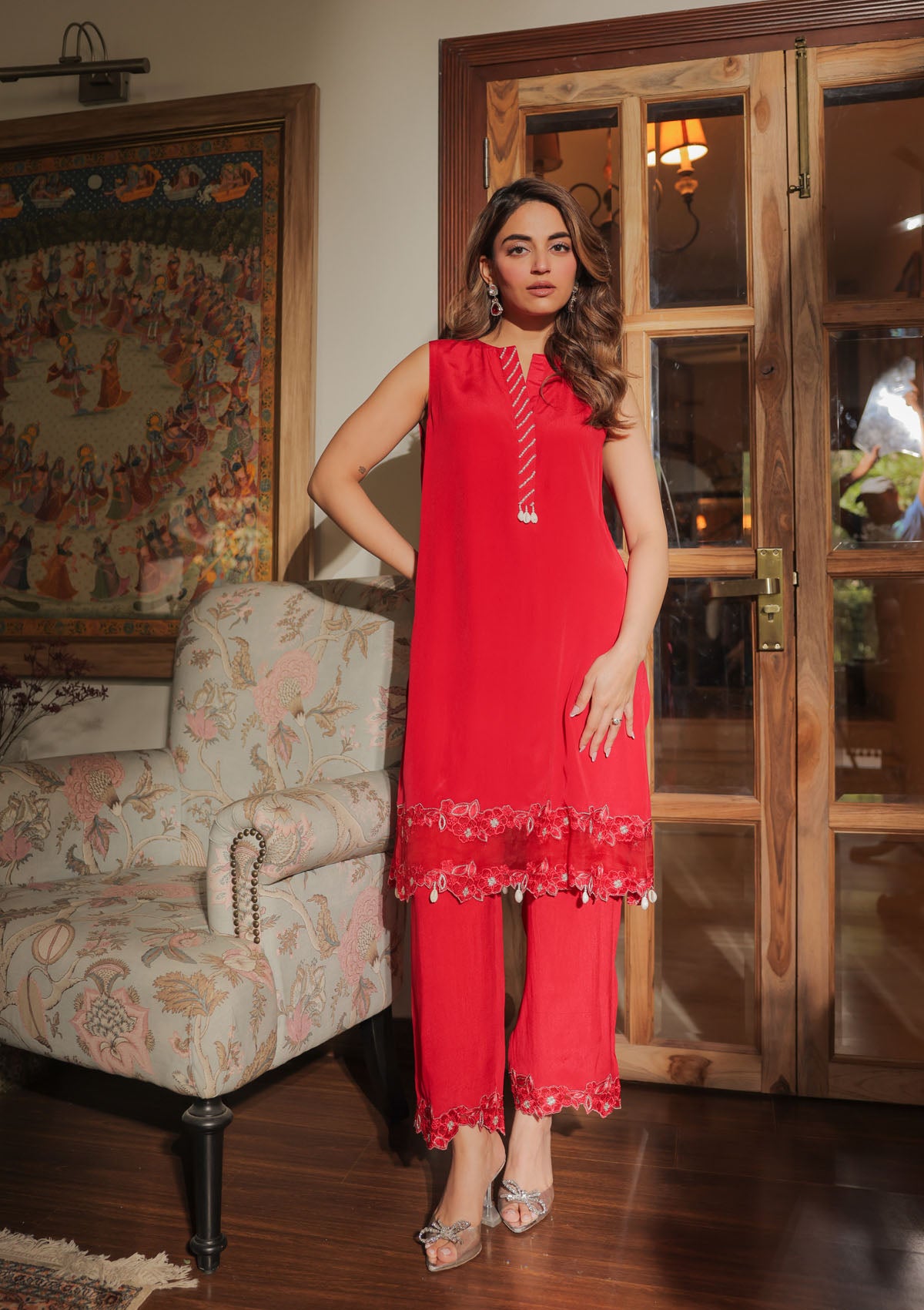 Crimson Applique Tunic Set