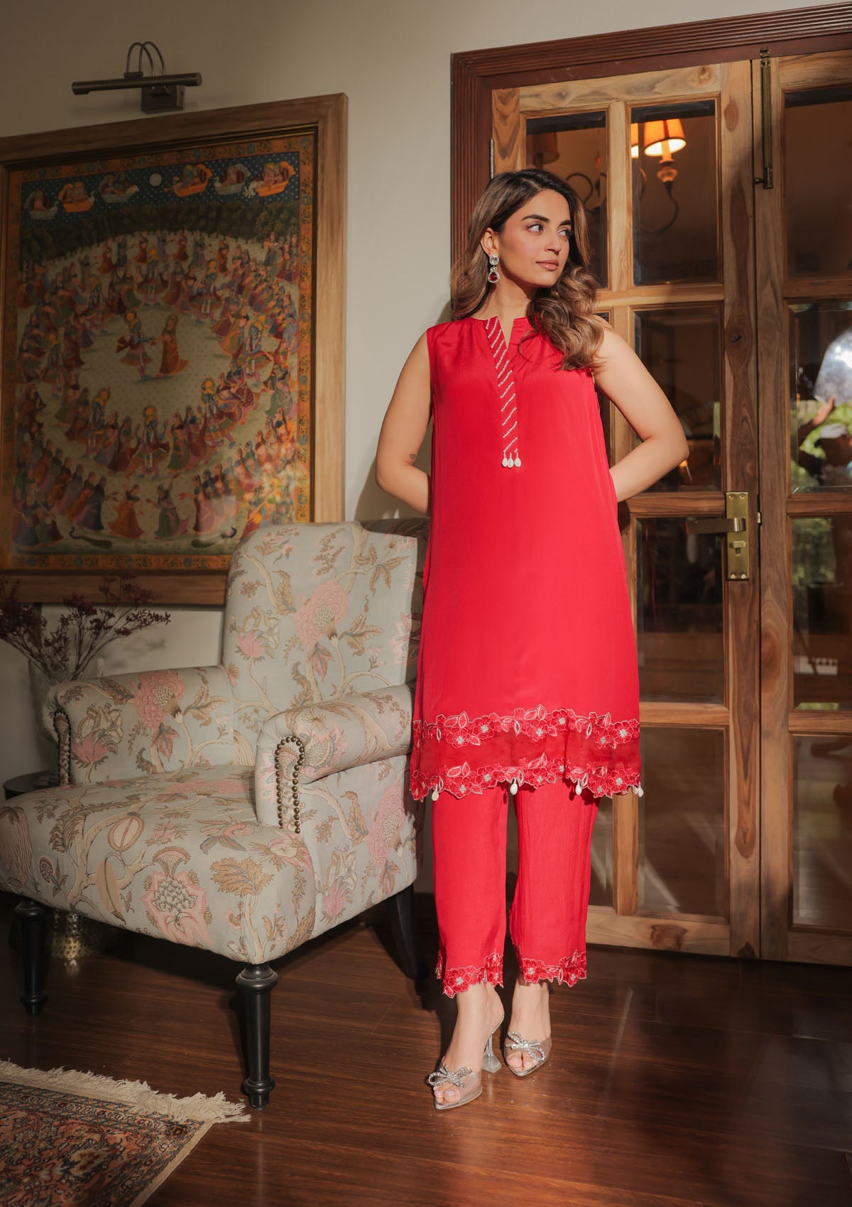 Crimson Applique Tunic Set