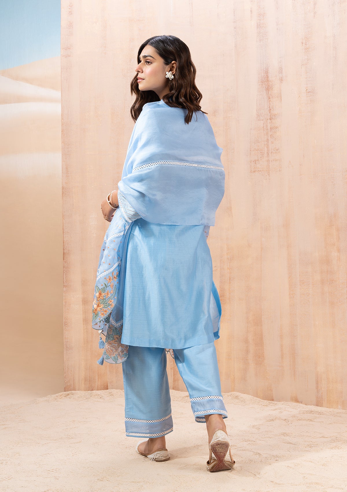 Powder Blue Floral Embroidered Kurta Set