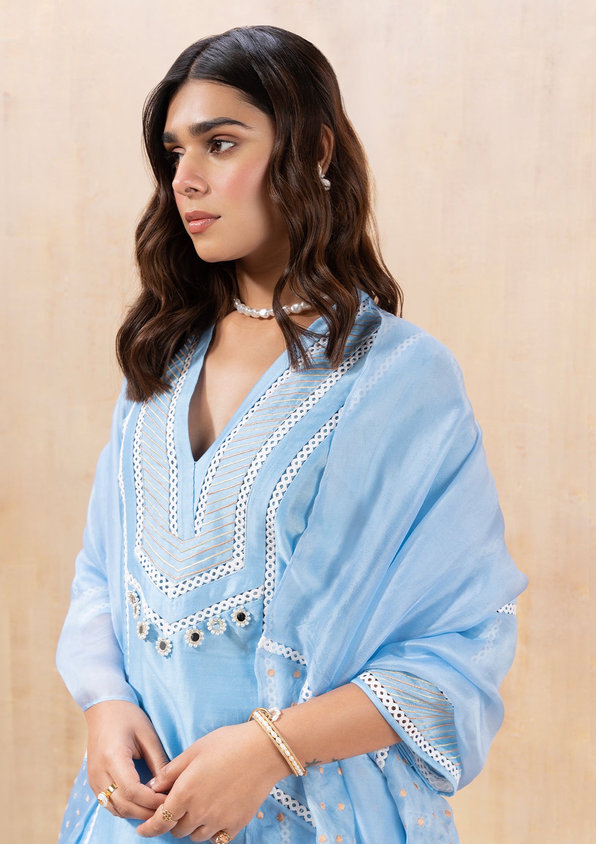 Powder Blue Floral Embroidered Kurta Set
