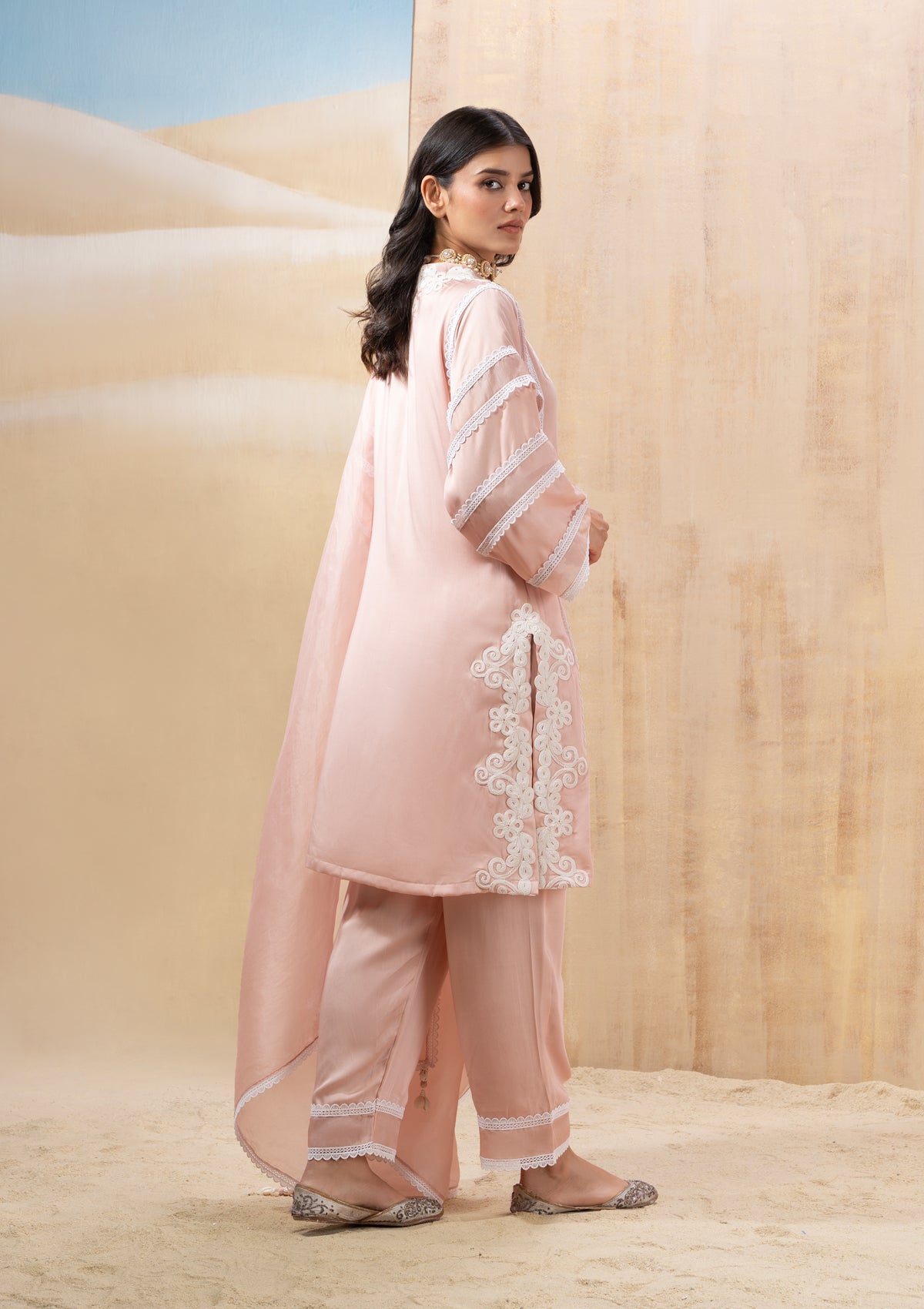 Blush Lace Applique Kurta Set