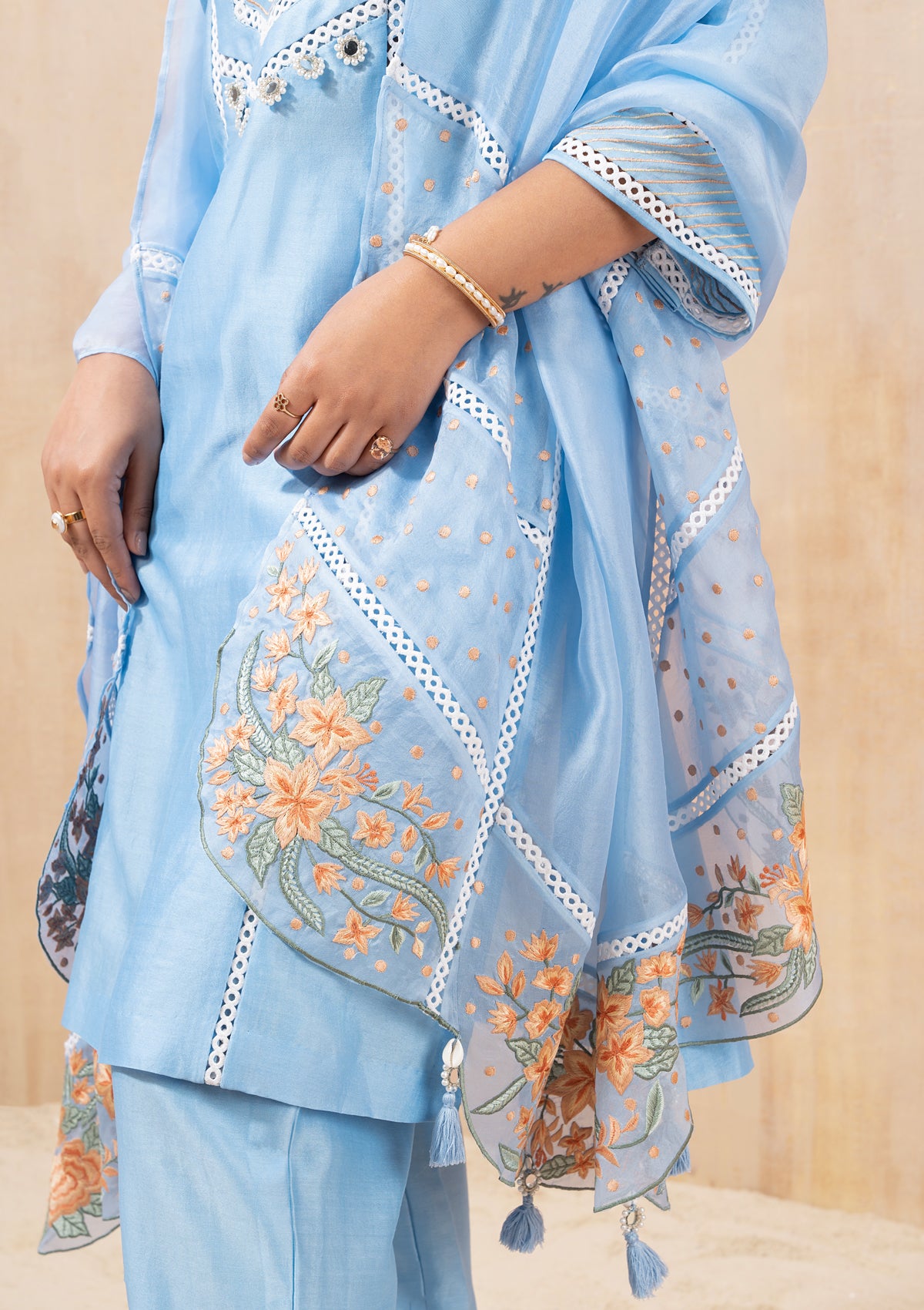 Powder Blue Floral Embroidered Kurta Set