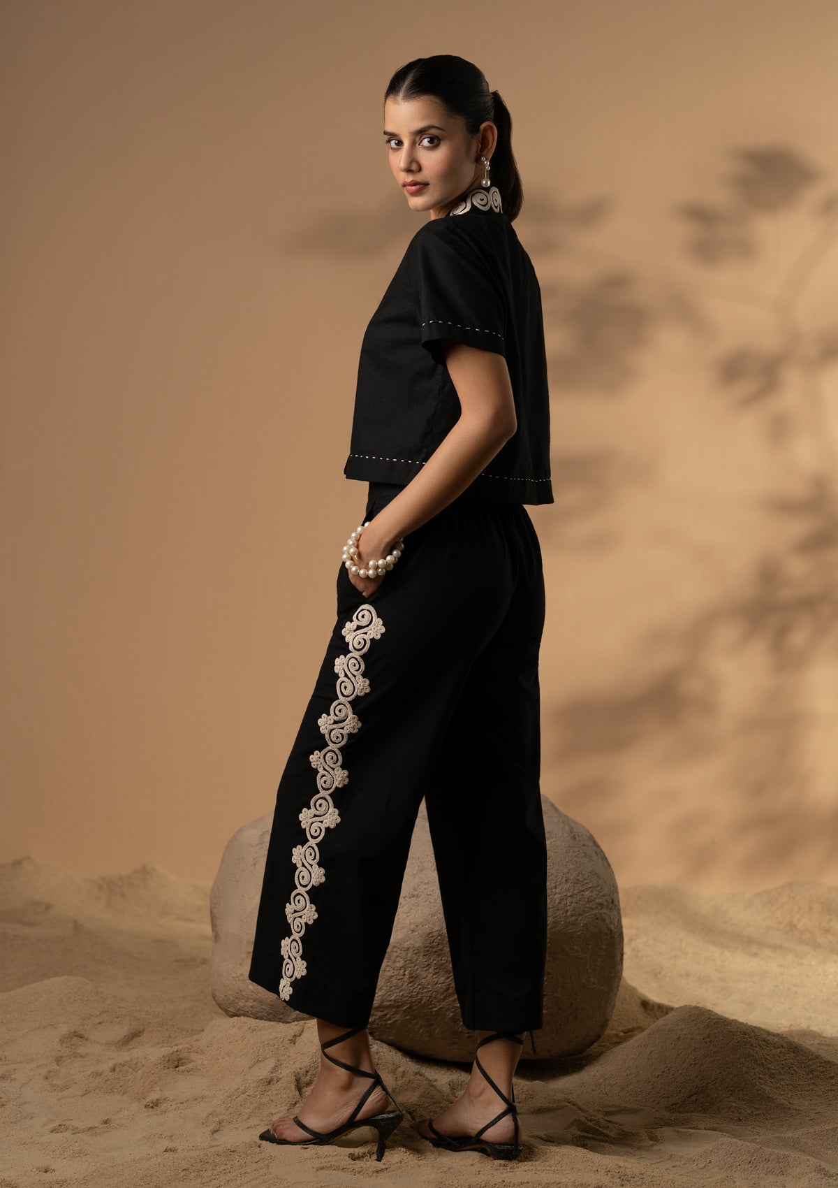Coal Lace Cropped Co-ord Set