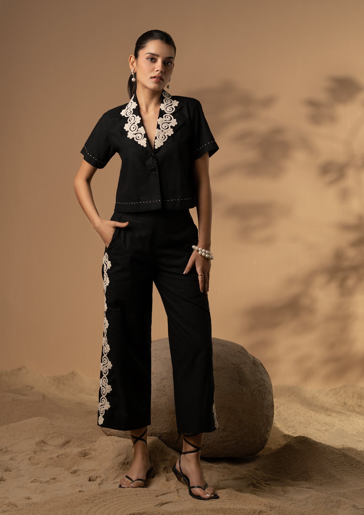 Coal Lace Cropped Co-ord Set