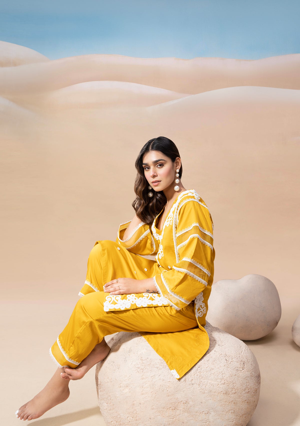 Amber Lace Applique Kurta Set