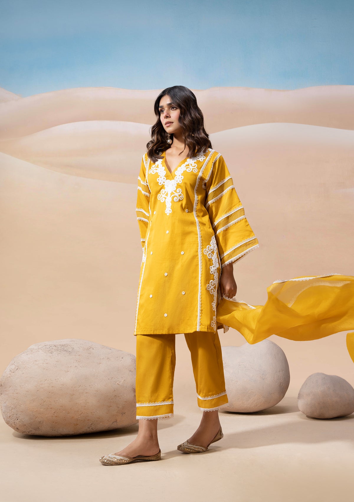 Amber Lace Applique Kurta Set