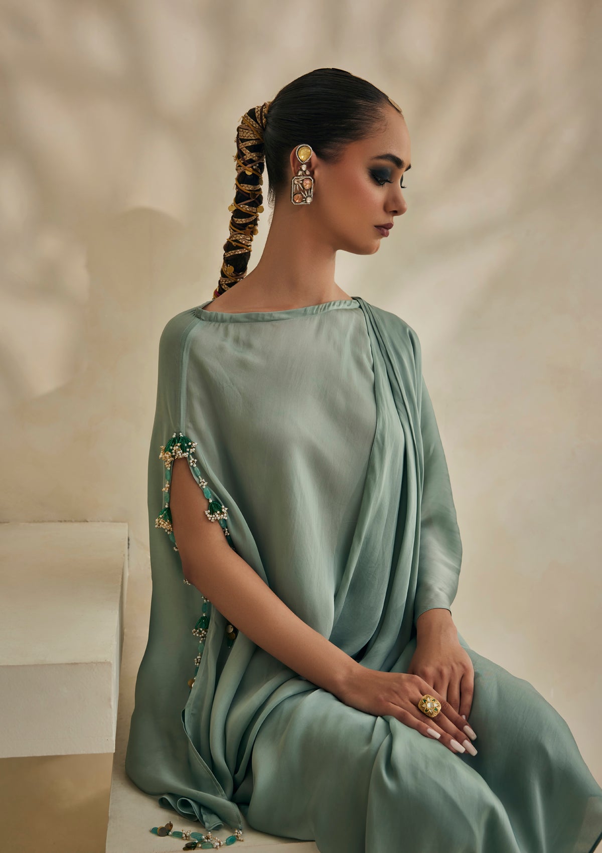 Powder Blue Draped Saree Set