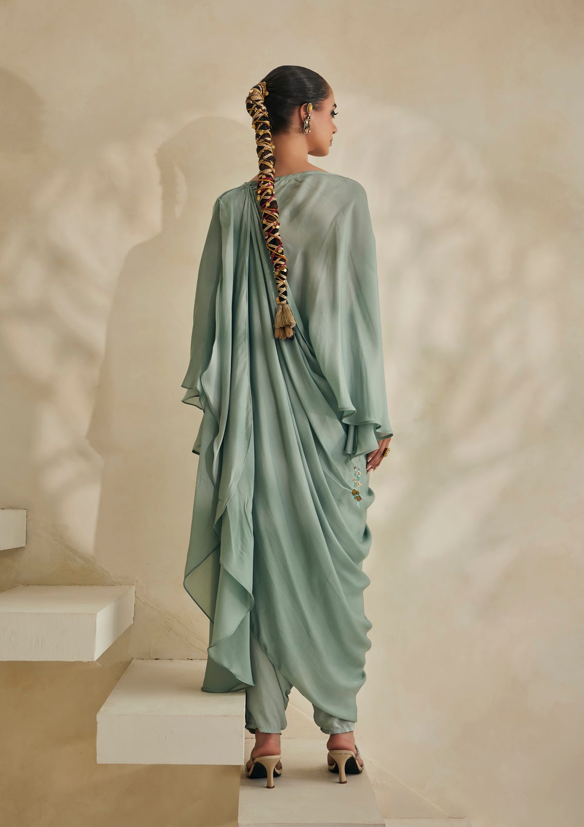 Powder Blue Draped Saree Set
