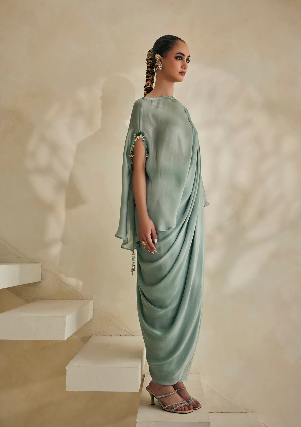 Powder Blue Draped Saree Set