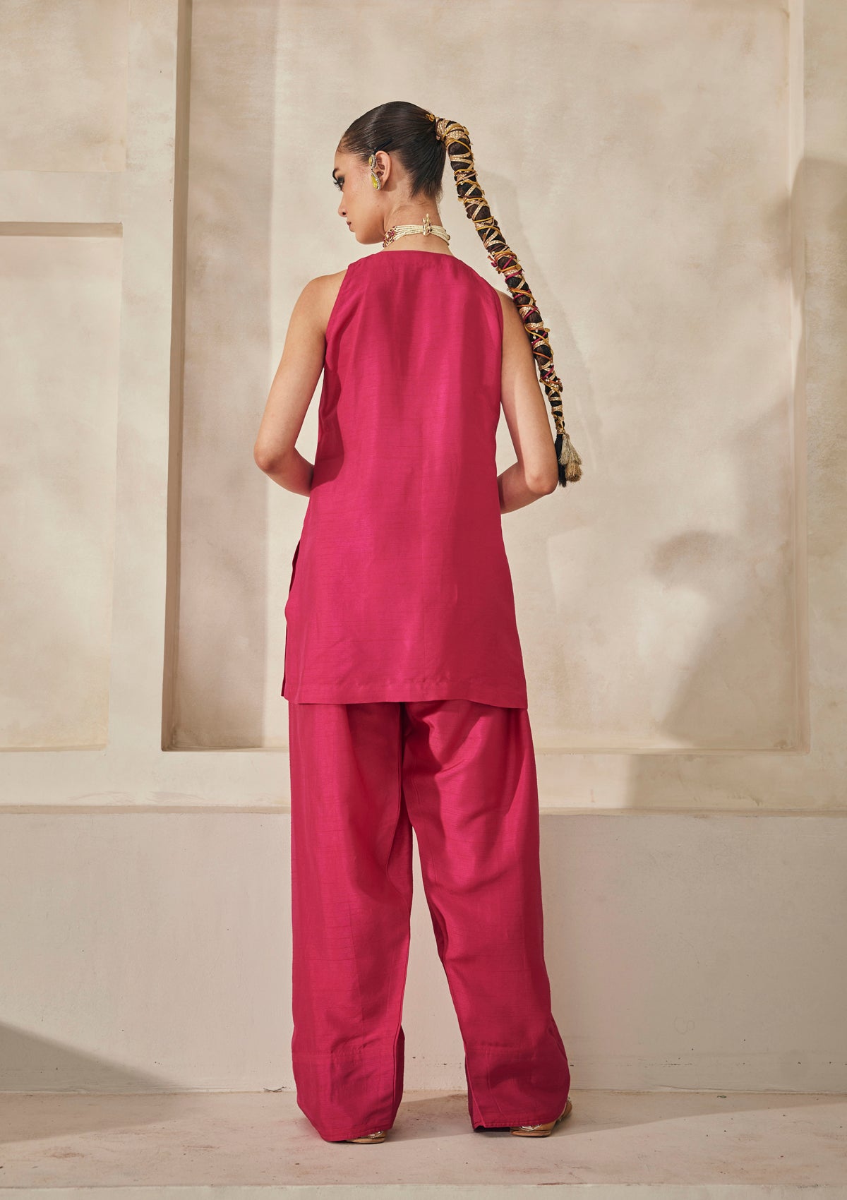 Shilpa Shetty in Fuchsia Lucknow Farshi Salwar Set