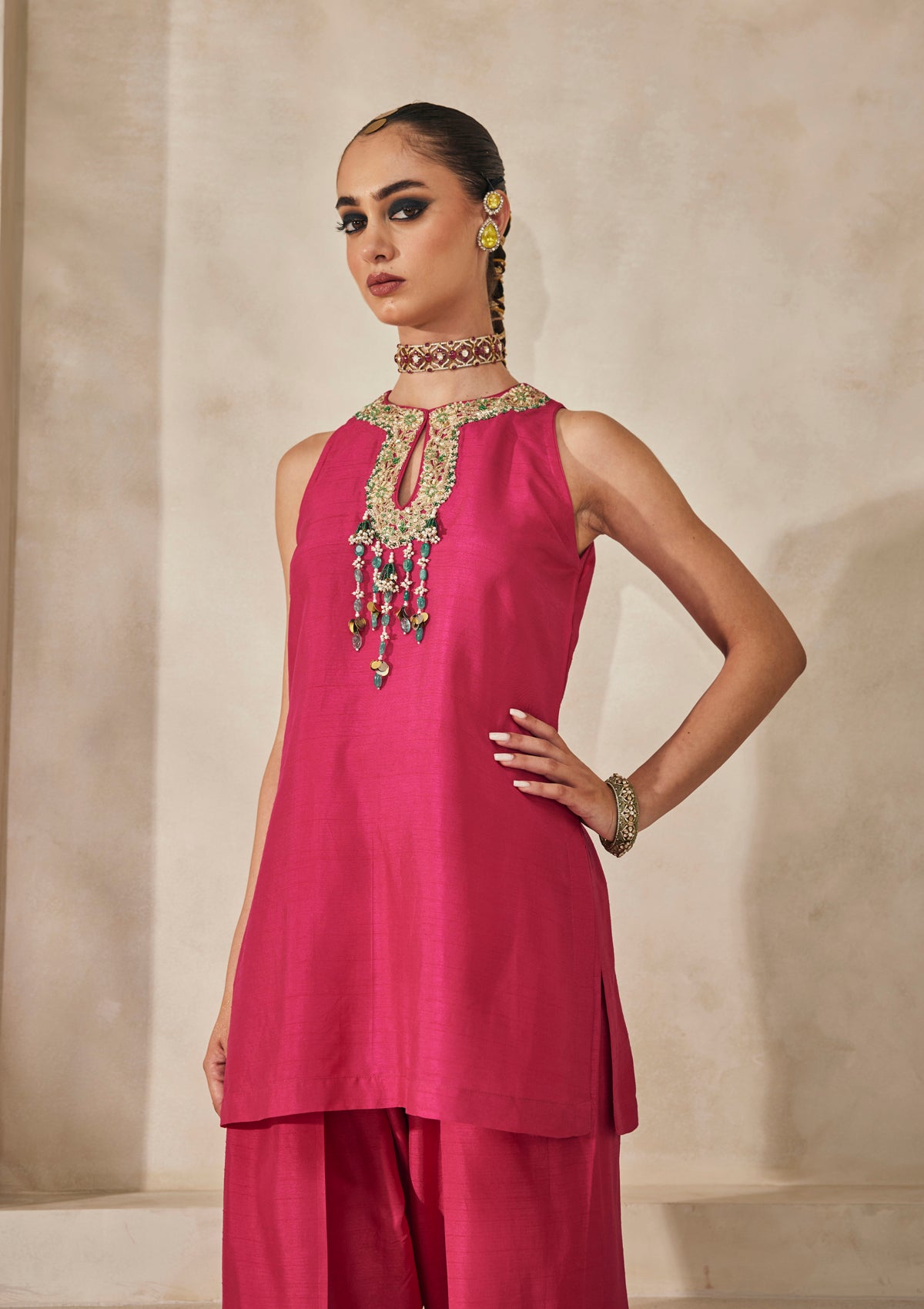 Shilpa Shetty in Fuchsia Lucknow Farshi Salwar Set