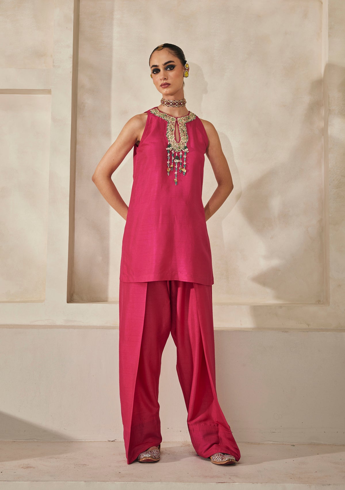Shilpa Shetty in Fuchsia Lucknow Farshi Salwar Set