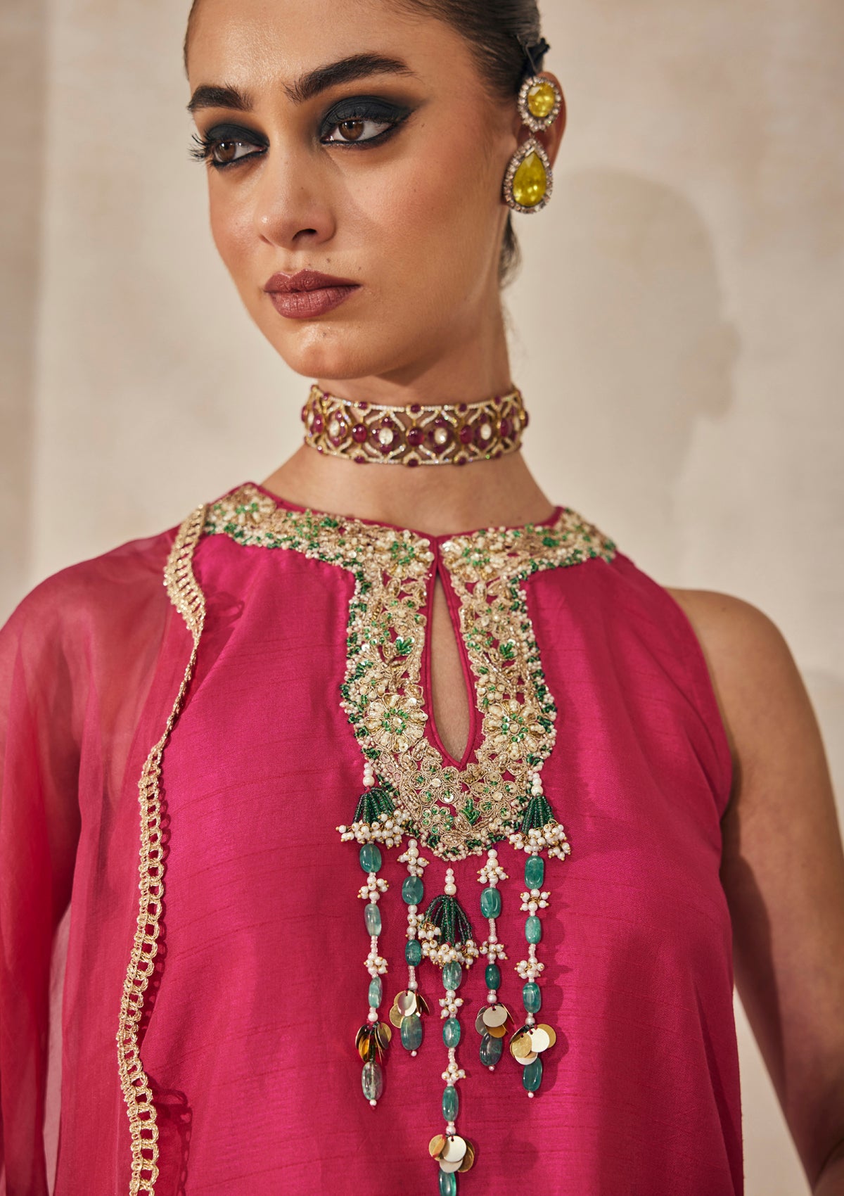 Shilpa Shetty in Fuchsia Lucknow Farshi Salwar Set