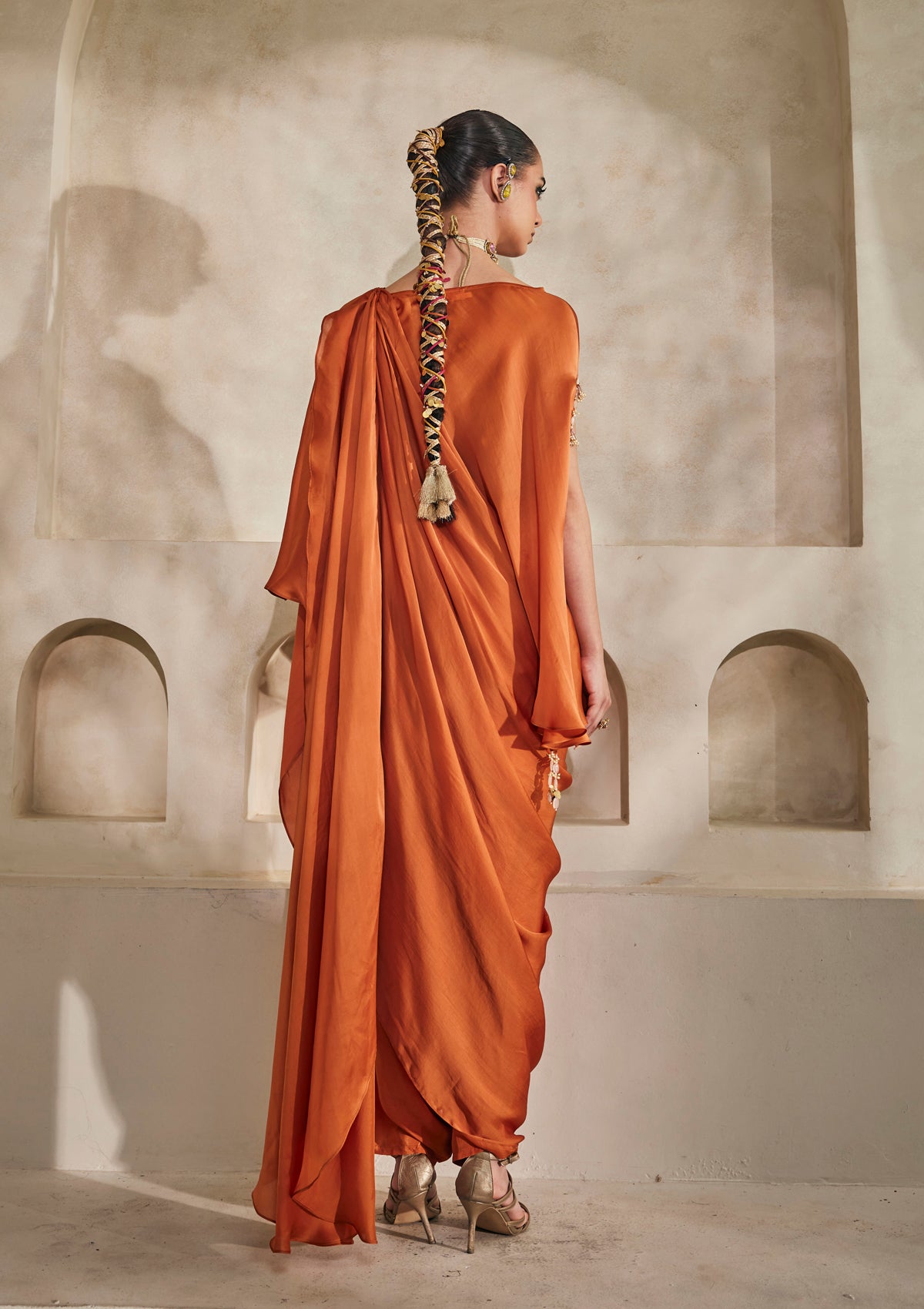 Saffron Draped Saree Set