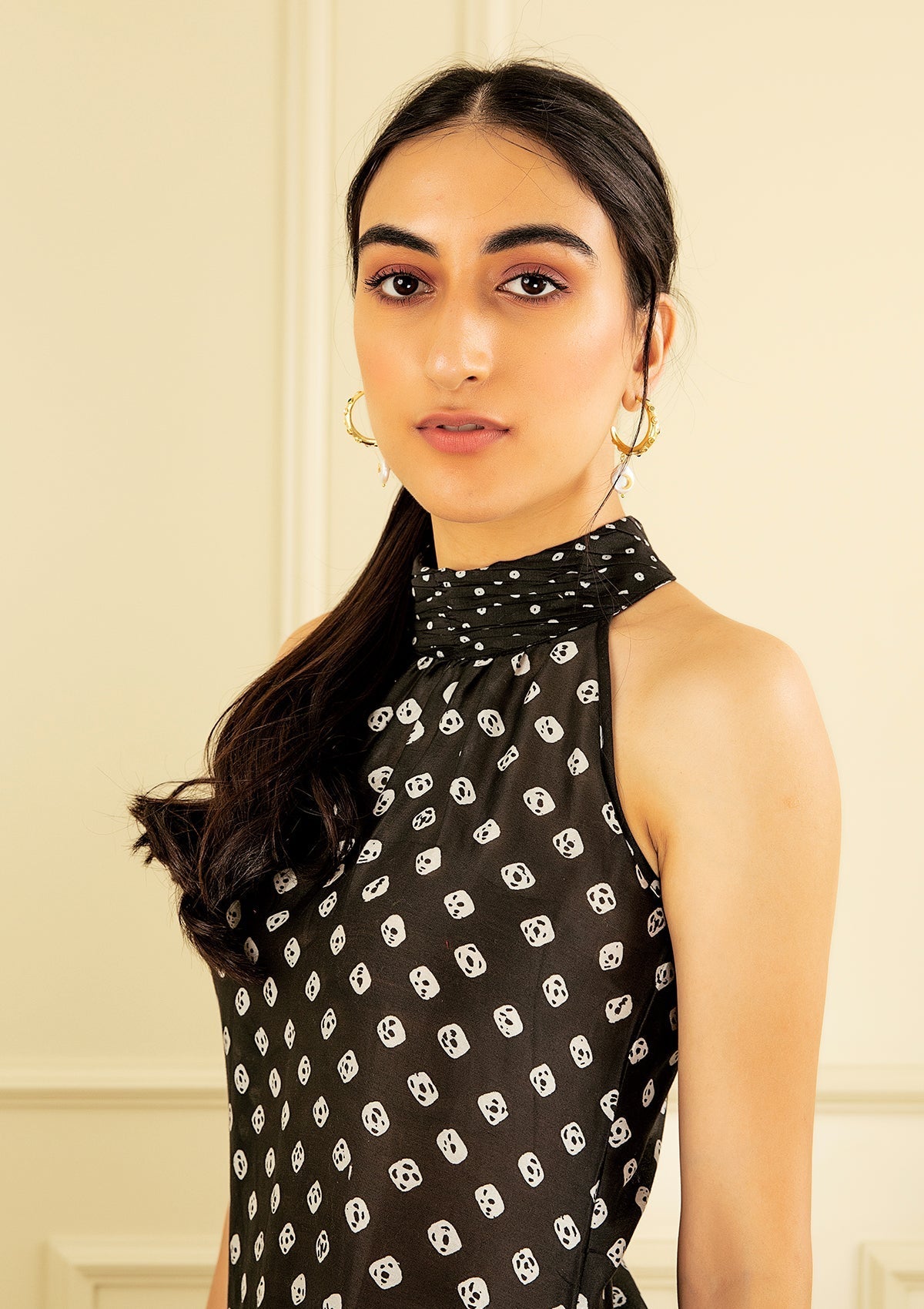 Coal Bandhani Halter Tunic Set