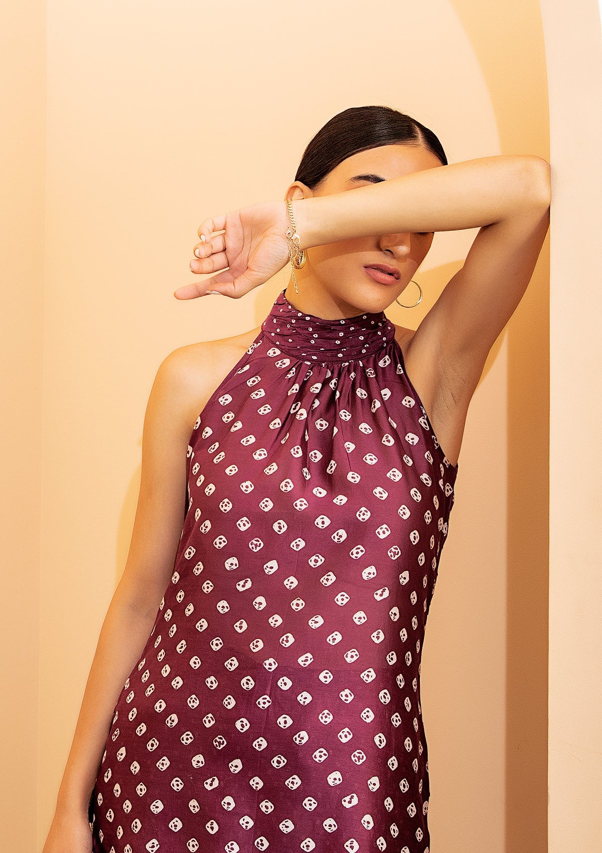 Plum Bandhani Halter Tunic Set