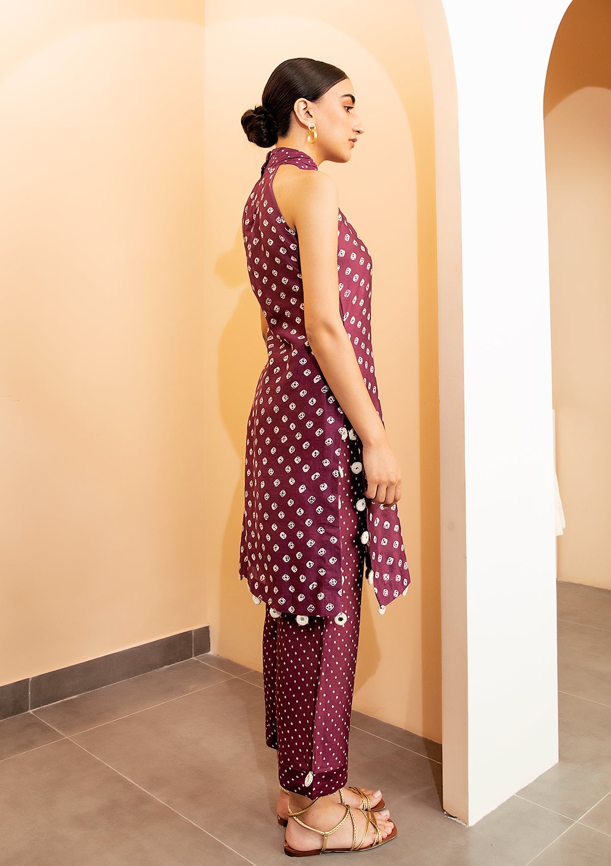 Plum Bandhani Halter Tunic Set