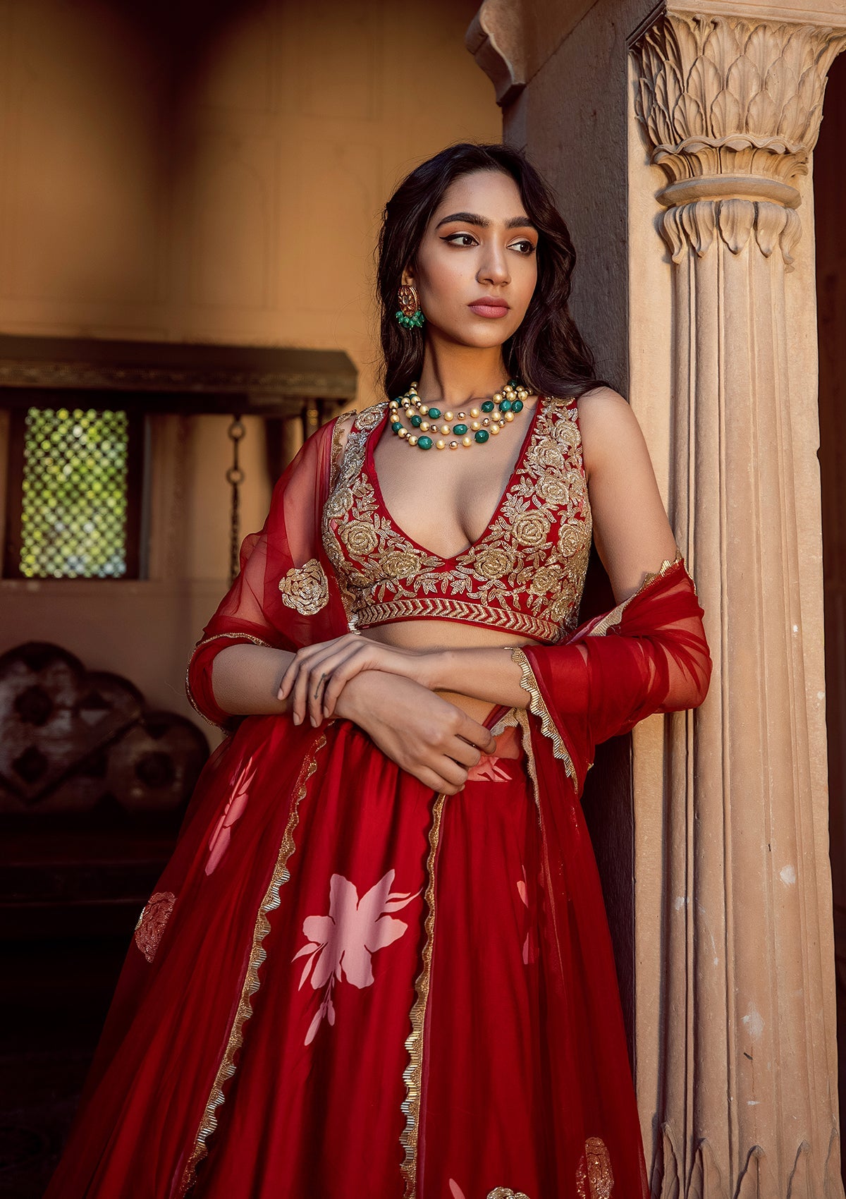 Zahra Ruby Embroidered Lehenga Set