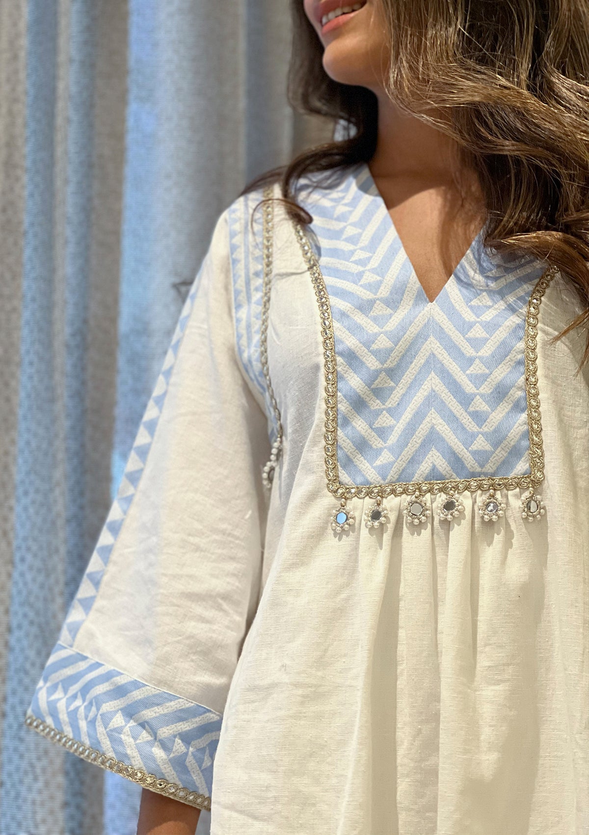 Shilpa Shetty in Powder Blue Aztec Kurta Set