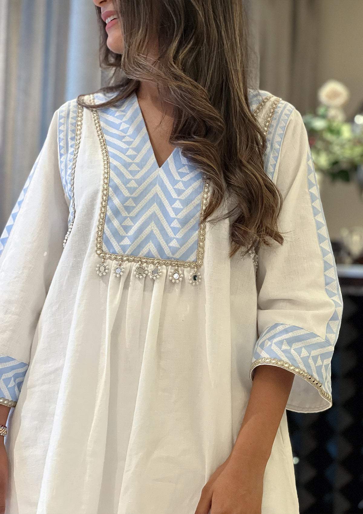 Shilpa Shetty in Powder Blue Aztec Kurta Set