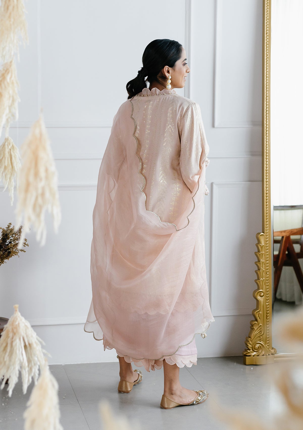Blush Scalloped Kurta Set - Seeaash