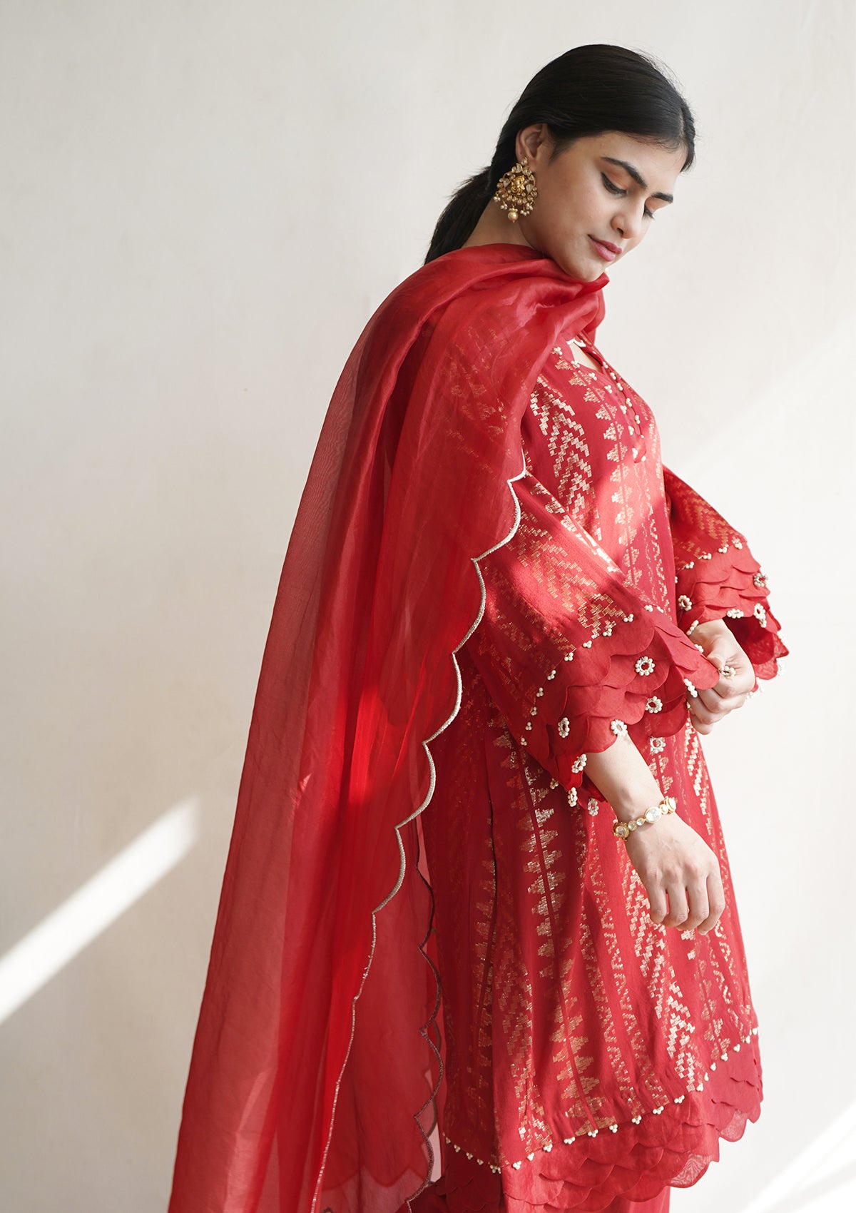 Ruby Scalloped Kurta Set - Seeaash