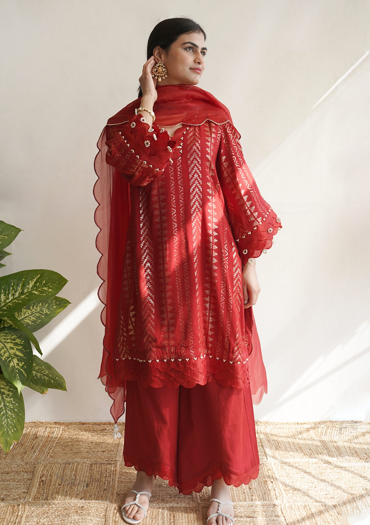 Ruby Scalloped Kurta Set - Seeaash