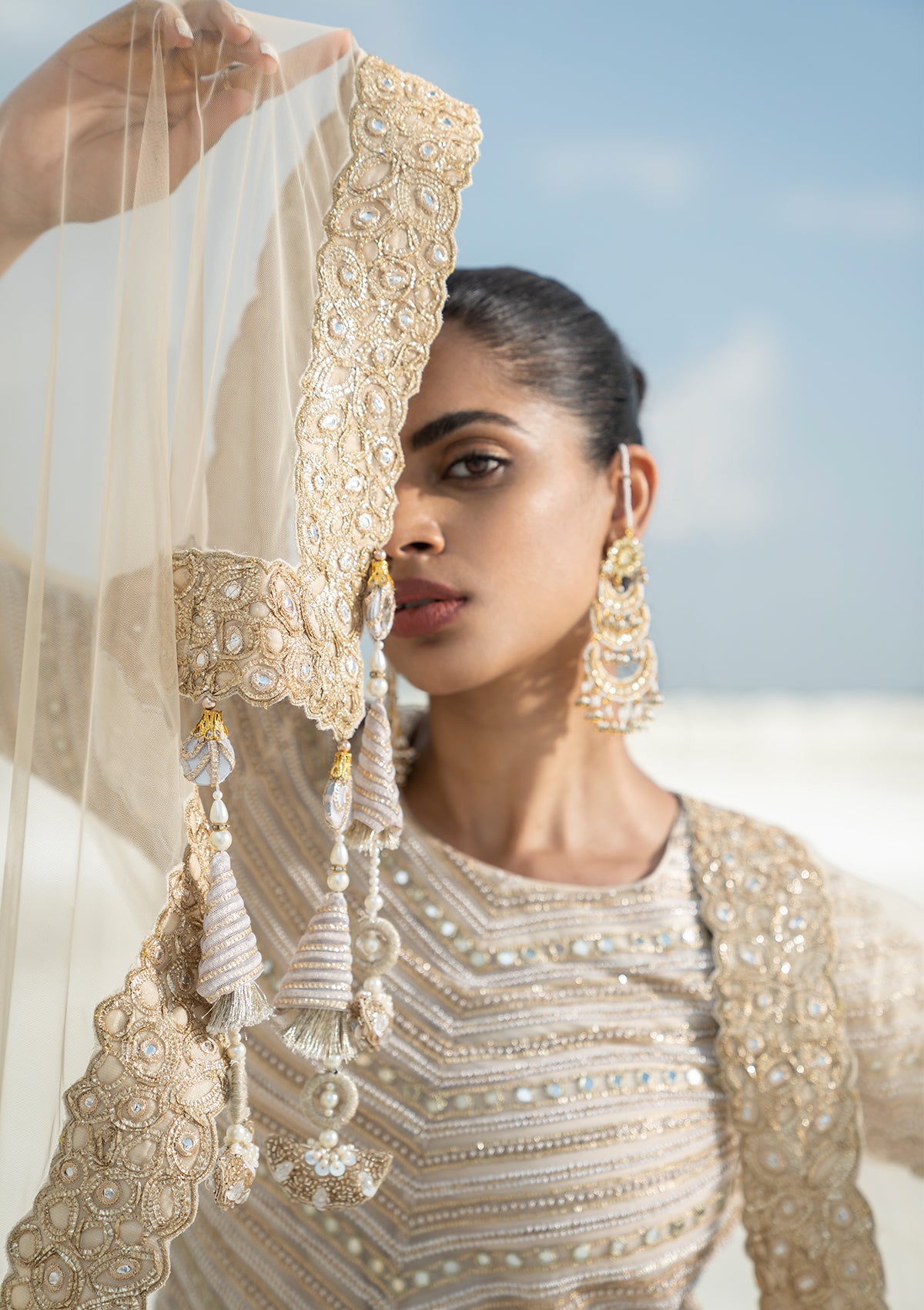 Gota Ivory Sharara Set - Seeaash