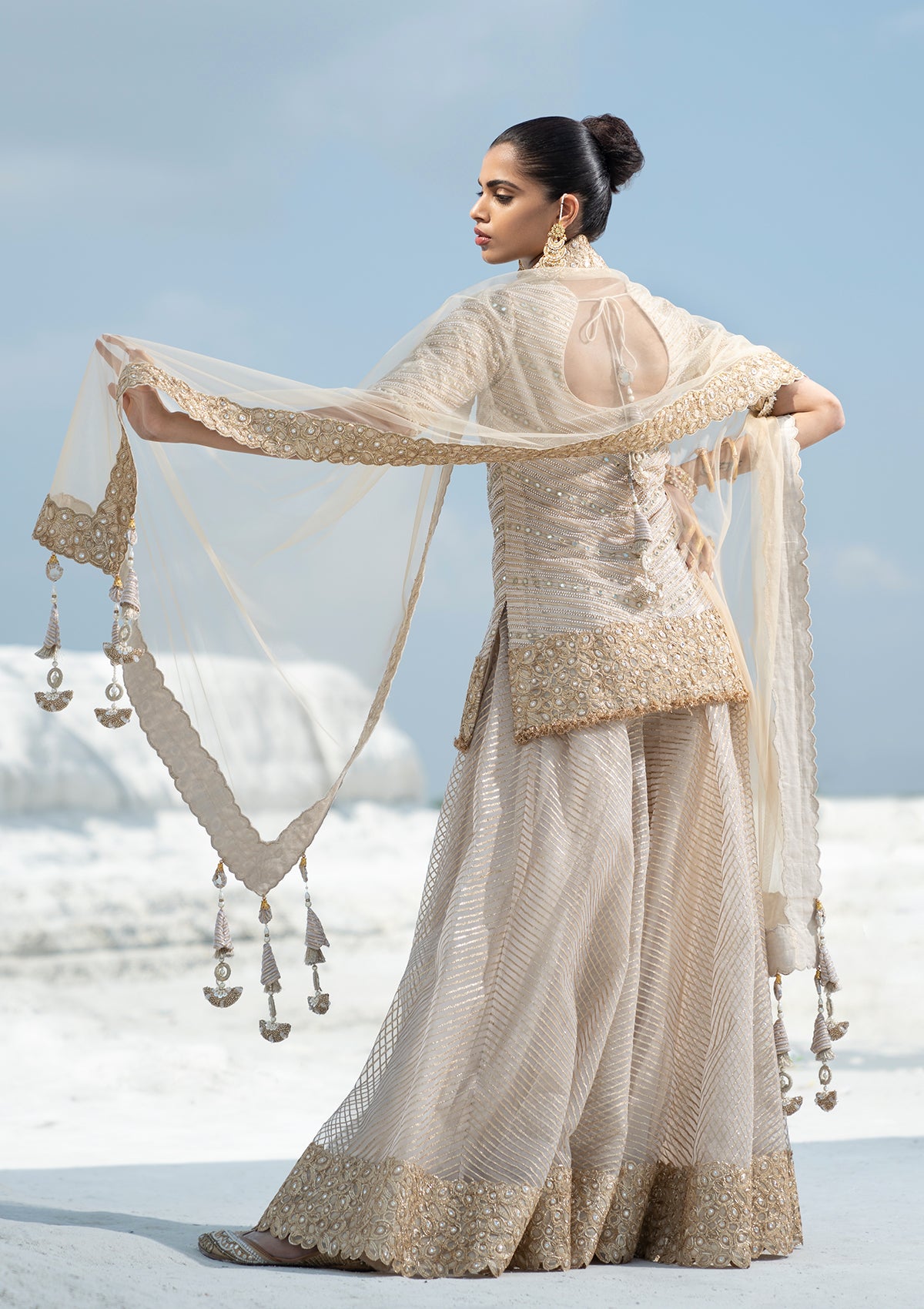 Gota Ivory Sharara Set - Seeaash