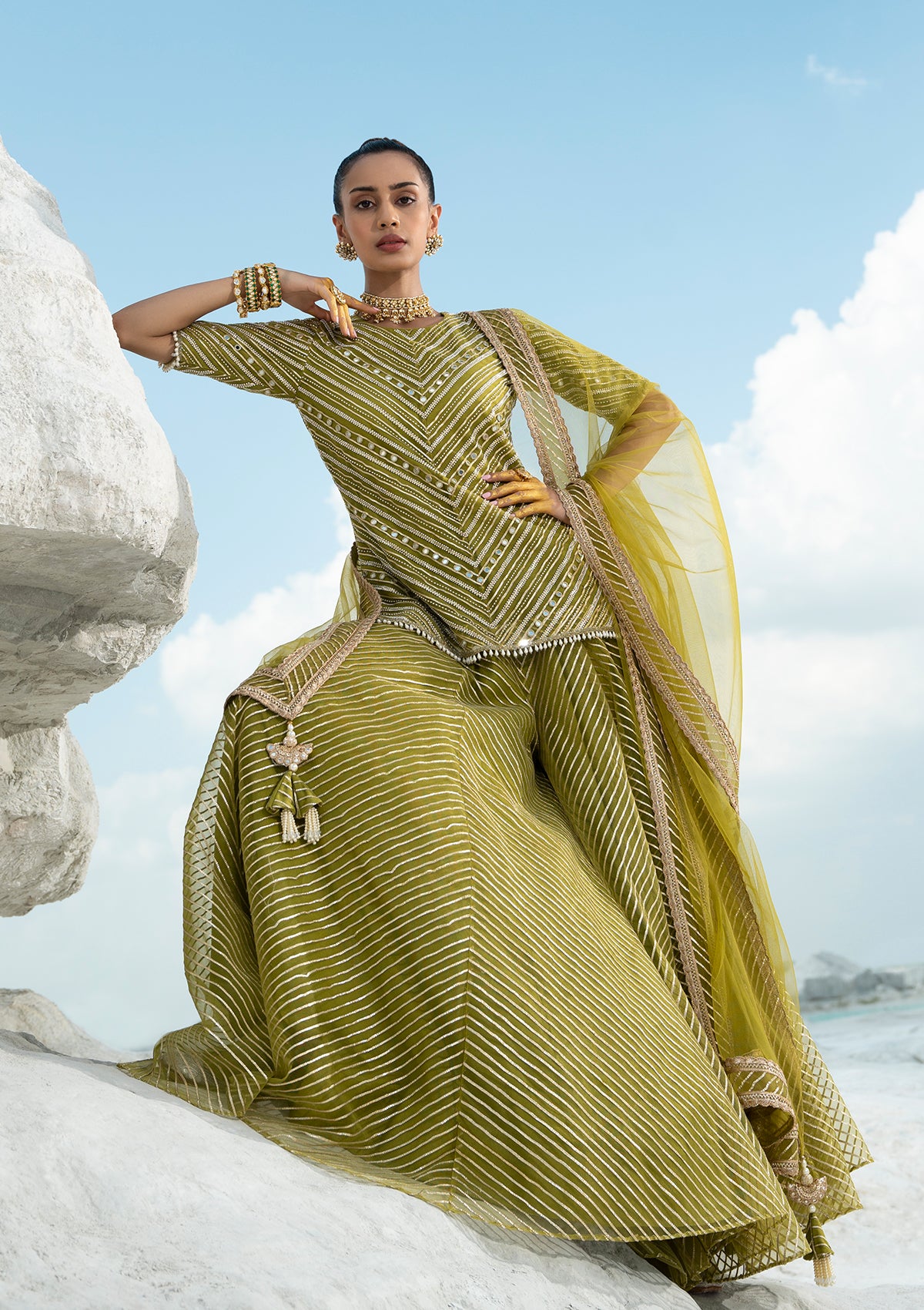 Gota Olive Sharara Set - Seeaash