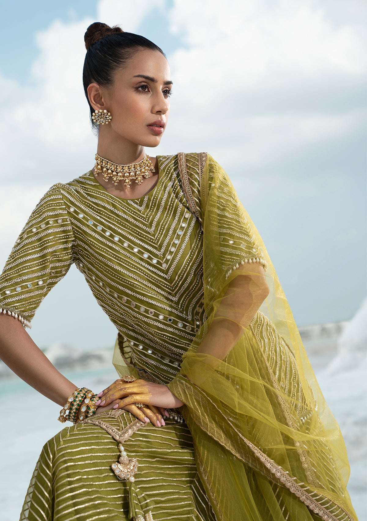 Gota Olive Sharara Set - Seeaash