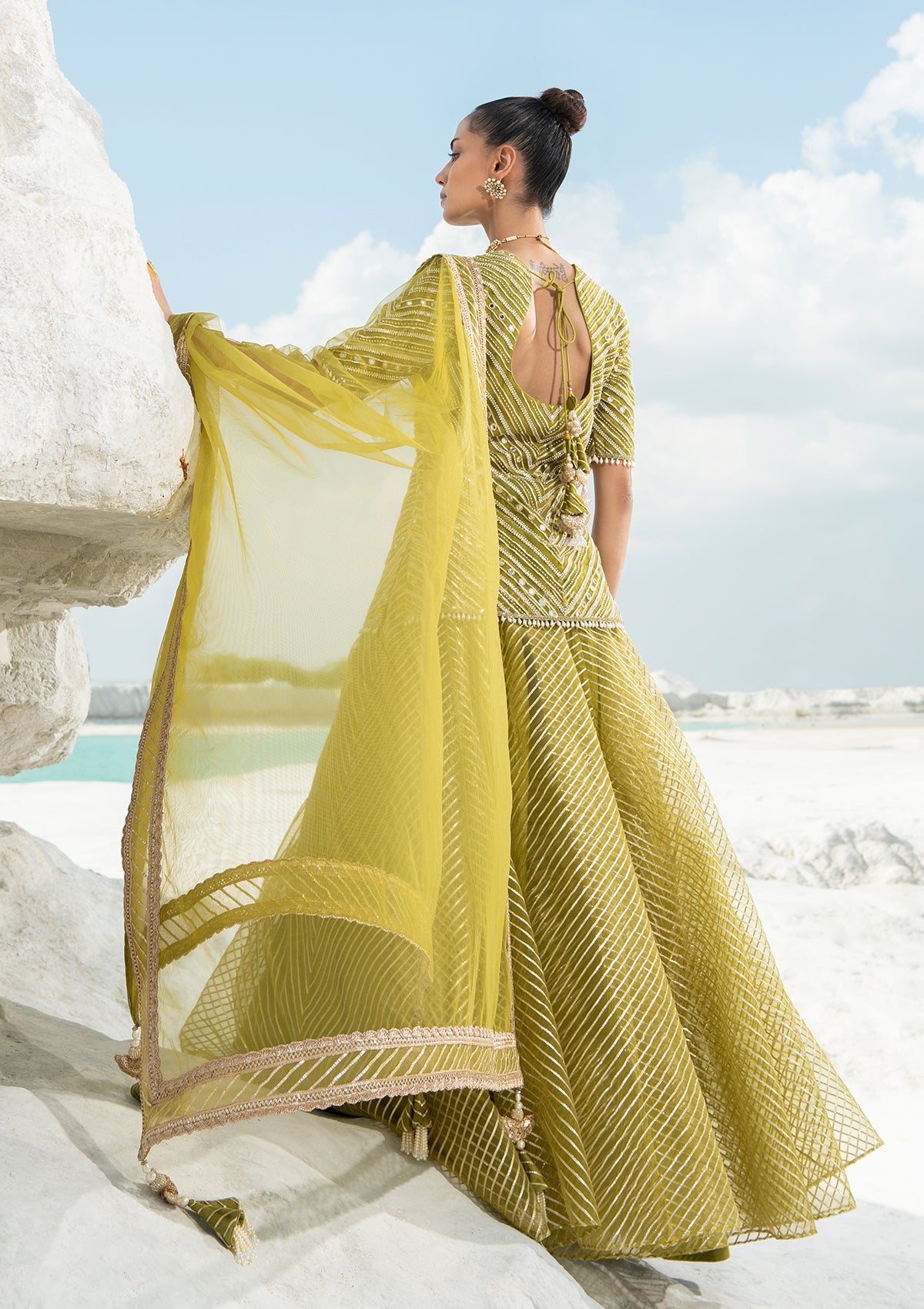 Gota Olive Sharara Set - Seeaash