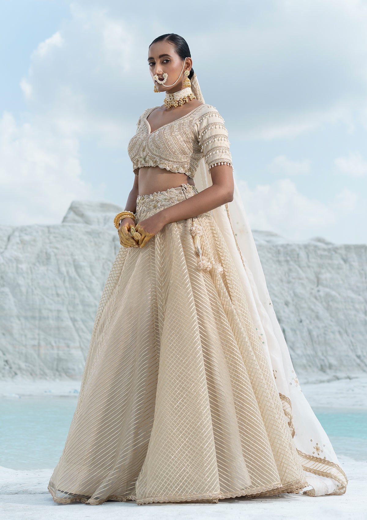 Gota Ivory Lehenga Set - Seeaash