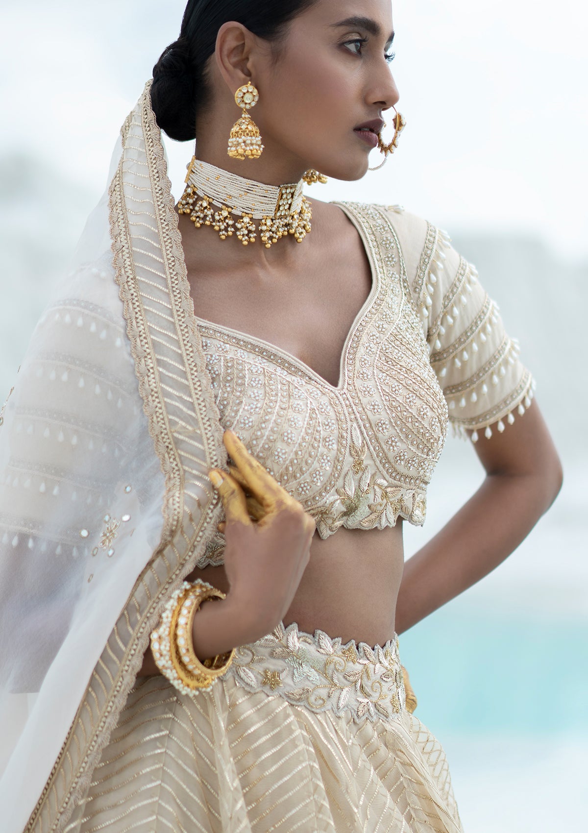 Gota Ivory Lehenga Set - Seeaash