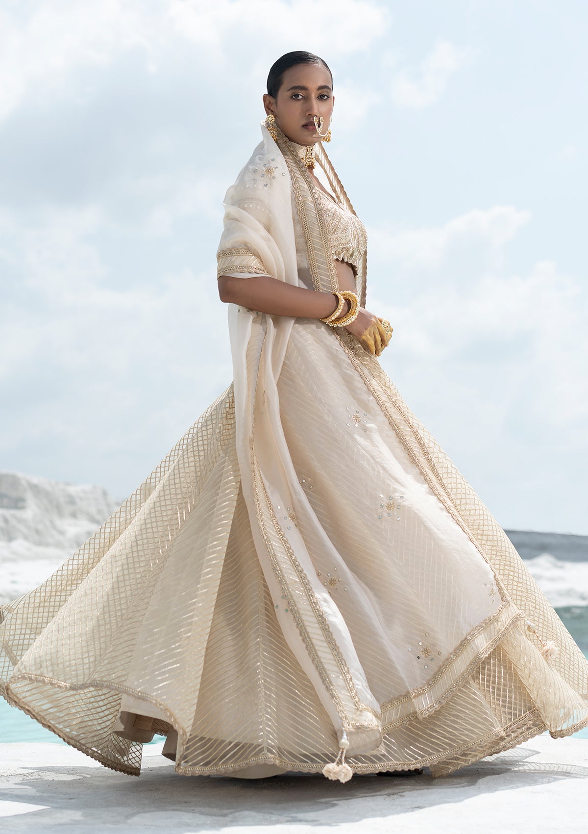 Gota Ivory Lehenga Set - Seeaash