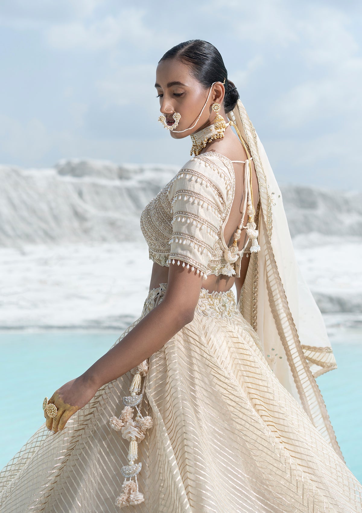 Gota Ivory Lehenga Set - Seeaash