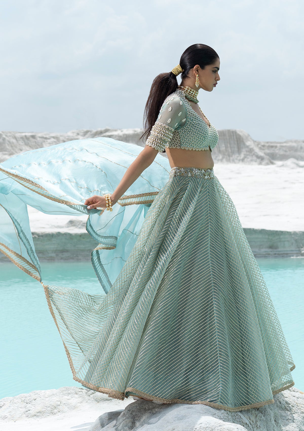 Gota Aqua Lehenga Set - Seeaash