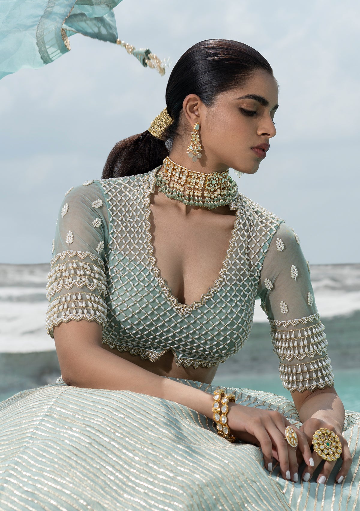 Gota Aqua Lehenga Set - Seeaash